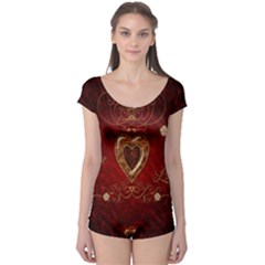 Wonderful Hearts With Floral Elemetns, Gold, Red Boyleg Leotard  by FantasyWorld7