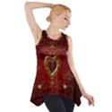 Wonderful Hearts With Floral Elemetns, Gold, Red Side Drop Tank Tunic View1