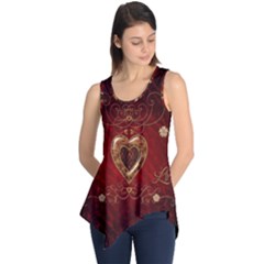 Wonderful Hearts With Floral Elemetns, Gold, Red Sleeveless Tunic by FantasyWorld7