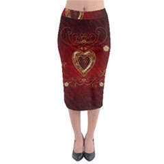 Wonderful Hearts With Floral Elemetns, Gold, Red Midi Pencil Skirt by FantasyWorld7