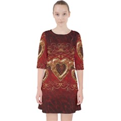 Wonderful Hearts With Floral Elemetns, Gold, Red Pocket Dress by FantasyWorld7