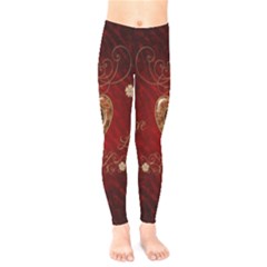 Wonderful Hearts With Floral Elemetns, Gold, Red Kids  Legging by FantasyWorld7