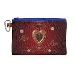 Wonderful Hearts With Floral Elemetns, Gold, Red Canvas Cosmetic Bag (large) by FantasyWorld7