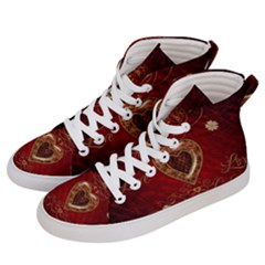 Wonderful Hearts With Floral Elemetns, Gold, Red Women s Hi-top Skate Sneakers by FantasyWorld7