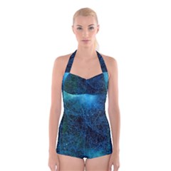 System Network Connection Connected Boyleg Halter Swimsuit  by Celenk