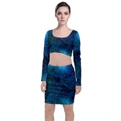 System Network Connection Connected Long Sleeve Crop Top & Bodycon Skirt Set by Celenk