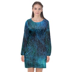 System Network Connection Connected Long Sleeve Chiffon Shift Dress  by Celenk