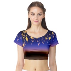 Christmas Background Star Curtain Short Sleeve Crop Top by Celenk