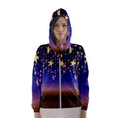 Christmas Background Star Curtain Hooded Wind Breaker (women) by Celenk