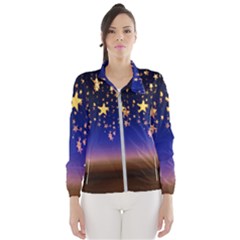 Christmas Background Star Curtain Wind Breaker (women) by Celenk