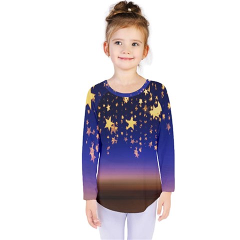 Christmas Background Star Curtain Kids  Long Sleeve Tee by Celenk