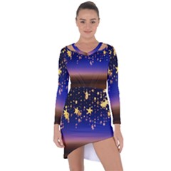 Christmas Background Star Curtain Asymmetric Cut-out Shift Dress by Celenk