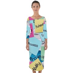 Stickies Post It List Business Quarter Sleeve Midi Bodycon Dress