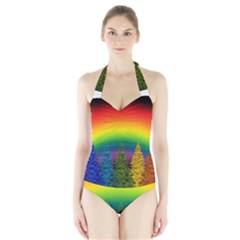 Christmas Colorful Rainbow Colors Halter Swimsuit by Celenk