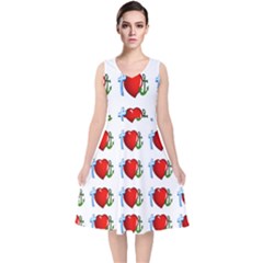 Cross Heart Anchor Love Hope V-neck Midi Sleeveless Dress 