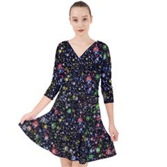 Universe Star Planet All Colorful Quarter Sleeve Front Wrap Dress	