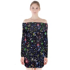 Universe Star Planet All Colorful Long Sleeve Off Shoulder Dress by Celenk