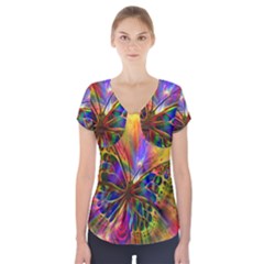 Arrangement Butterfly Aesthetics Short Sleeve Front Detail Top