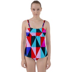 Geometric Pattern Twist Front Tankini Set