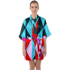 Geometric Pattern Quarter Sleeve Kimono Robe