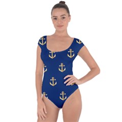 Gold Anchors Background Short Sleeve Leotard  by Celenk