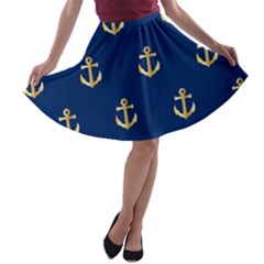 Gold Anchors Background A-line Skater Skirt by Celenk