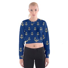 Gold Anchors Background Cropped Sweatshirt by Celenk