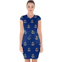 Gold Anchors Background Capsleeve Drawstring Dress 