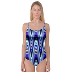 Waves Wavy Blue Pale Cobalt Navy Camisole Leotard  by Celenk