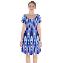 Waves Wavy Blue Pale Cobalt Navy Short Sleeve Bardot Dress by Celenk