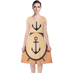 Nautical Anchor Marine Ocean Sea V-neck Midi Sleeveless Dress 