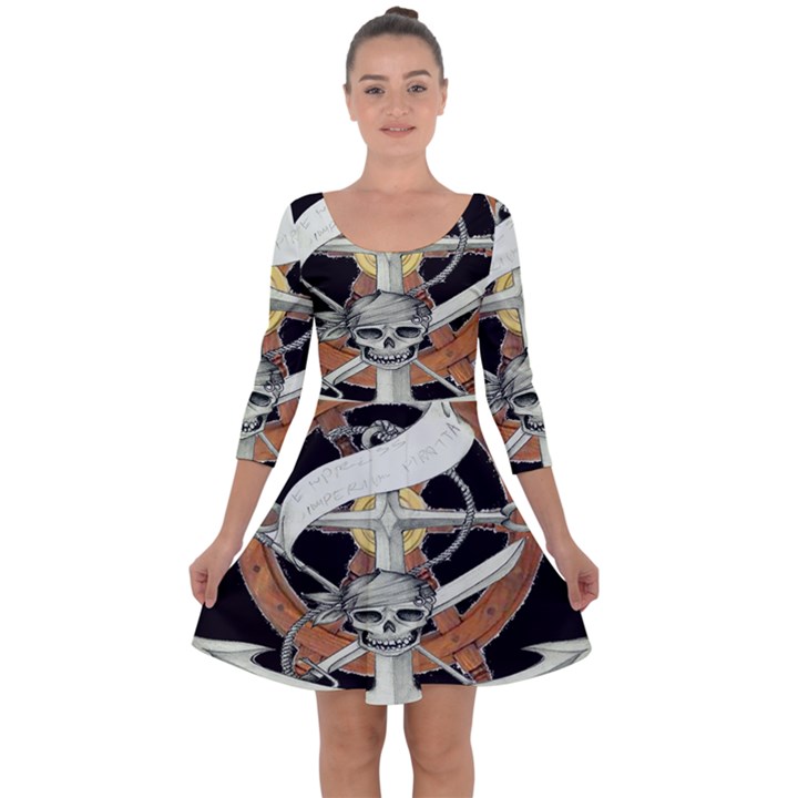 Anchor Seaman Sailor Maritime Ship Quarter Sleeve Skater Dress