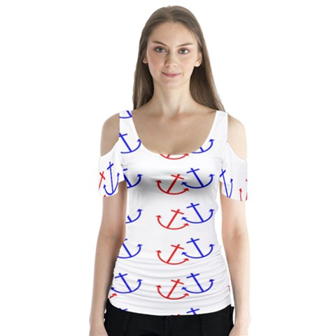 Anchors Nautical Backdrop Sea Nautical Butterfly Sleeve Cutout Tee  by Celenk