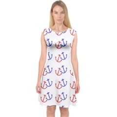 Anchors Nautical Backdrop Sea Nautical Capsleeve Midi Dress by Celenk