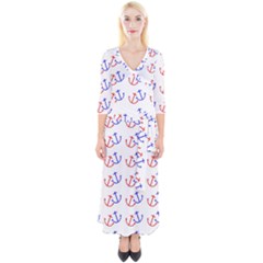 Anchors Nautical Backdrop Sea Nautical Quarter Sleeve Wrap Maxi Dress