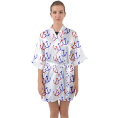 Anchors Nautical Backdrop Sea Nautical Quarter Sleeve Kimono Robe by Celenk