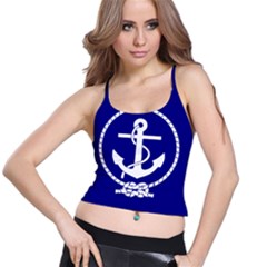 Anchor Flag Blue Background Spaghetti Strap Bra Top by Celenk