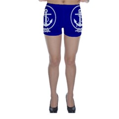 Anchor Flag Blue Background Skinny Shorts by Celenk