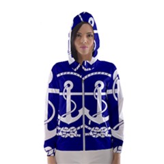 Anchor Flag Blue Background Hooded Wind Breaker (women) by Celenk