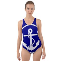 Anchor Flag Blue Background Cut-out Back One Piece Swimsuit