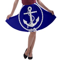 Anchor Flag Blue Background A-line Skater Skirt by Celenk