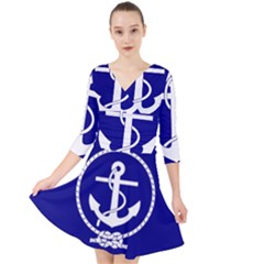 Anchor Flag Blue Background Quarter Sleeve Front Wrap Dress	