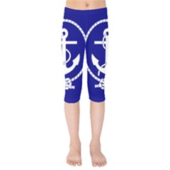 Anchor Flag Blue Background Kids  Capri Leggings 