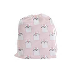 Pattern Cat Pink Cute Sweet Fur Drawstring Pouches (large)  by Celenk