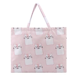 Pattern Cat Pink Cute Sweet Fur Zipper Large Tote Bag by Celenk