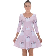 Pattern Cat Pink Cute Sweet Fur Quarter Sleeve Skater Dress by Celenk