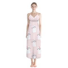 Pattern Cat Pink Cute Sweet Fur Button Up Chiffon Maxi Dress by Celenk