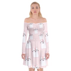 Pattern Cat Pink Cute Sweet Fur Off Shoulder Skater Dress by Celenk