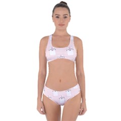 Pattern Cat Pink Cute Sweet Fur Criss Cross Bikini Set