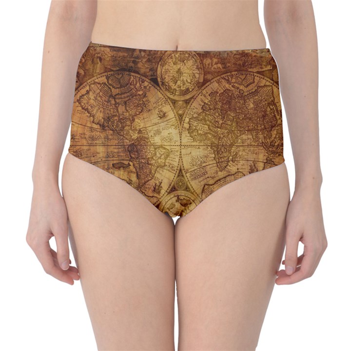 Map Of The World Old Historically High-Waist Bikini Bottoms